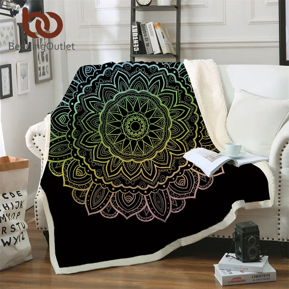 

BeddingOutlet Mandala Sherpa Blanket Bohemian Soft Plush Throw Blanket for Bed Sofa Colorful Flower Bedding Lotus Thin Quilt