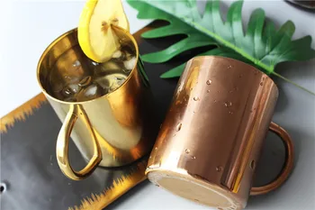 

304 Stainless Steel Gold mug Coffee Milk Mug Double Anti-Scalding Design Cup / 2pcs