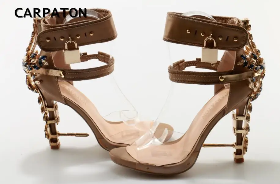 Sandale À Embelli Femme Talons Sexy Carpaton Cadenas Pictures Ouvert Cristal Patchwork Transpartent Hauts Bout Vente Chaude Pvc As wwqF8p