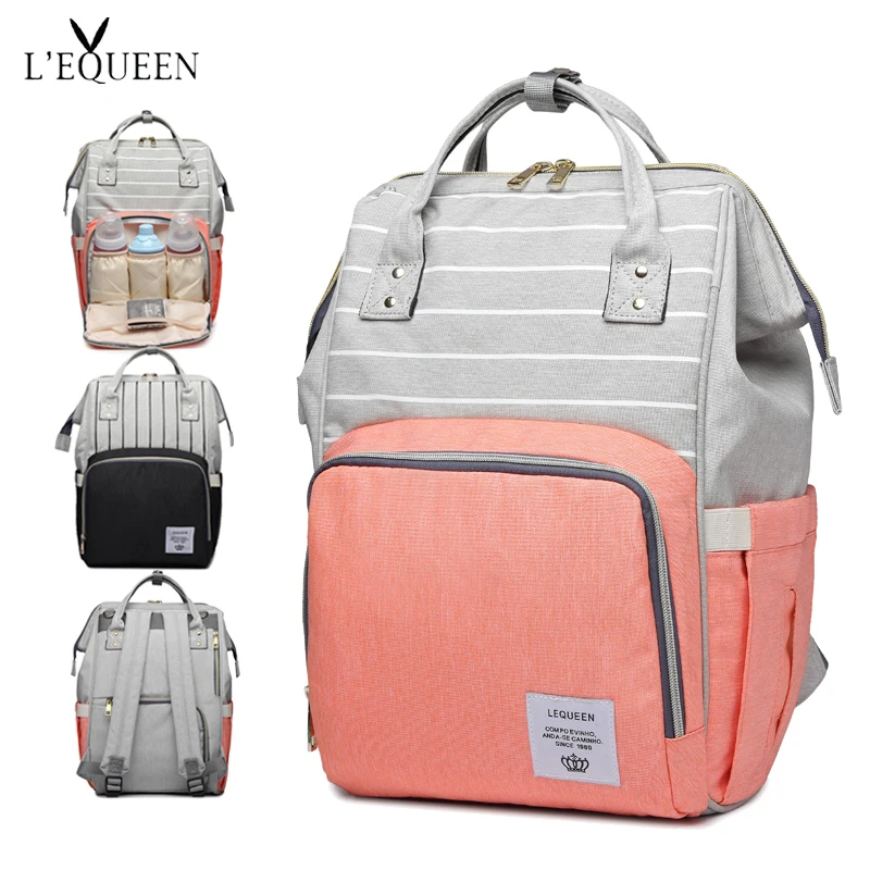 

Lequeen USB Mummy Maternity Diaper Bags Backpack For Baby Nappy Bag Strip Larger Capacity Backpack Nappy Bag Organizer