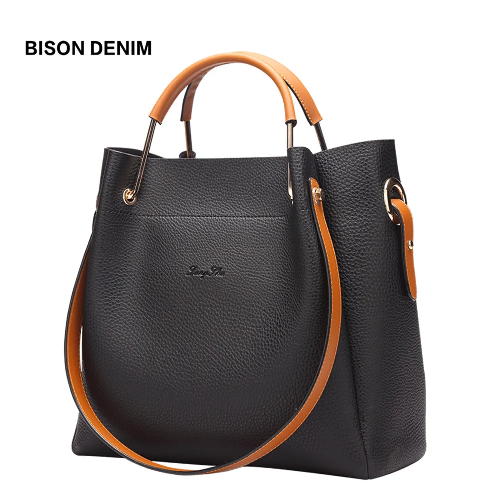 

BISON DENIM Women Leather Handbag Casual Luxury Designer Ladies Shoulder Tote Crossbody Messenger Bags L1292