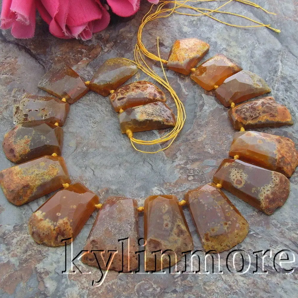 

25x38mm-32x49mm Yellow Onyx Top-drilled Beads 17" Strand