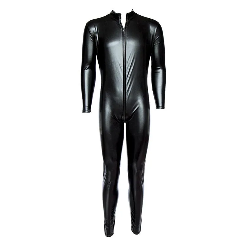 

Men's Front Zipper METALLIC Wet Look Shiny Lycra Second Skin Spandex Full Body Catsuit Bodysuit Zentai Suit Fetish Sexy Costume