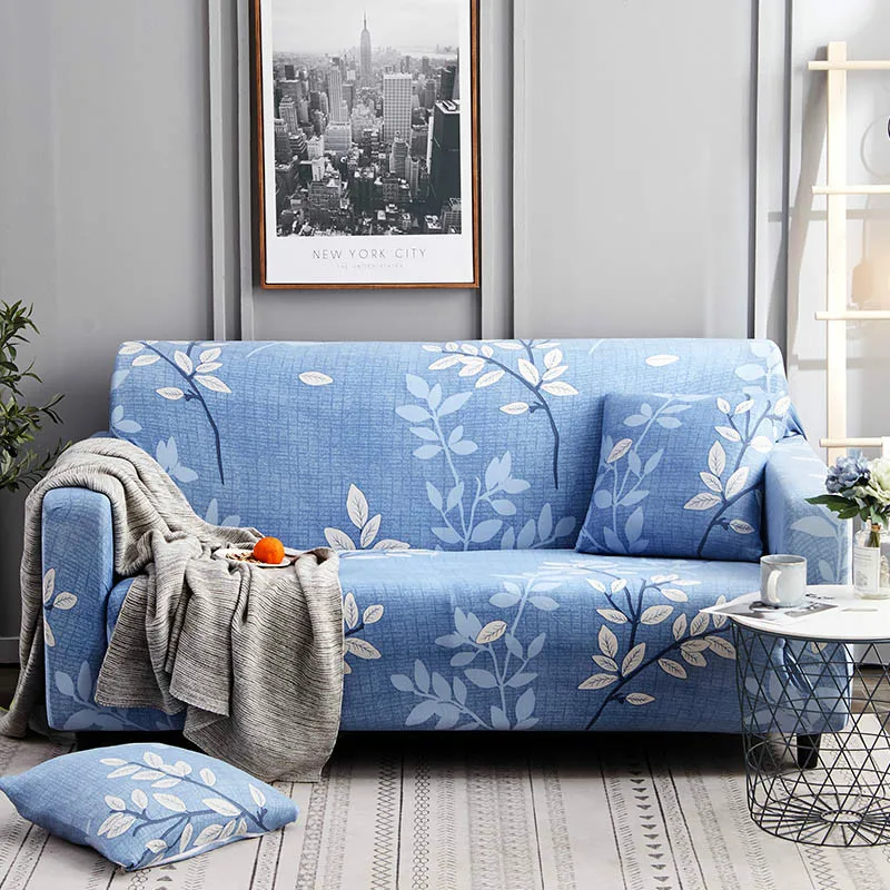 

Blue Flowers Sofa Slipcovers Tight Wrap All-inclusive Slip-resistant Elastic Cubre Sofa Towel Corner Sofa Cover Couch Cover