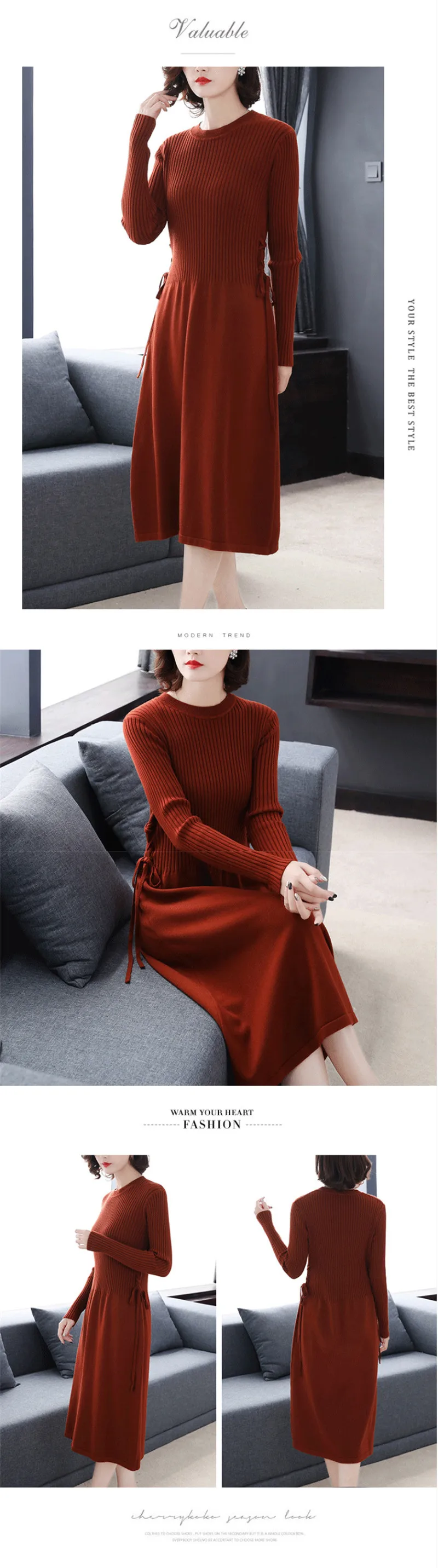 Новая мода осень зима О-образный вырез длинный вязаный свитер платье женское свободное облегающее платье размера плюс пуловер Женский X126