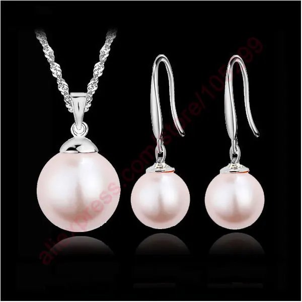 Чудесное ожерелье из чистого пресноводного жемчуга, серьги, ювелирные наборы, 925 пробы серебро, вечерние, для юбилея - Цвет камня: Pink