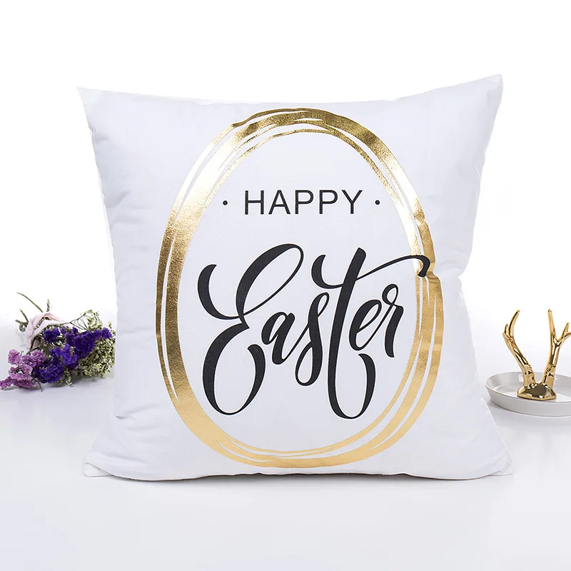 

45x45cm Happy Easter Eggs Rabbit Throw Pillow Case Decorative Pillows Cover For Sofa Seat Cushion Cover Wedding Decoration
