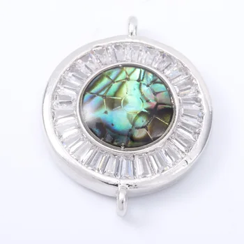 

Singreal Abalone Shell Micro Pave Round Charms Bracelet Necklace Choker Pendant Connectors for Women DIY Jewelry Making