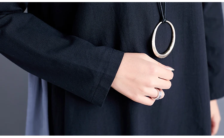 Dress Women Plus Size Patchwork Black Vintage Maxi Dress Long Sleeve 2019 Elegant O-neck Cotton Linen Dress Woman Robe Femme 4
