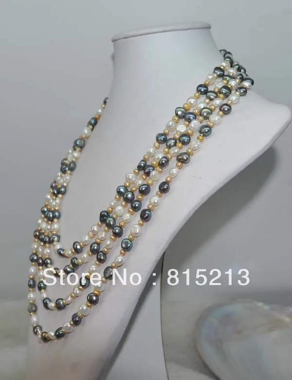 

ddh00864 64" 4-7mm white yellow black freshwater pearl necklace