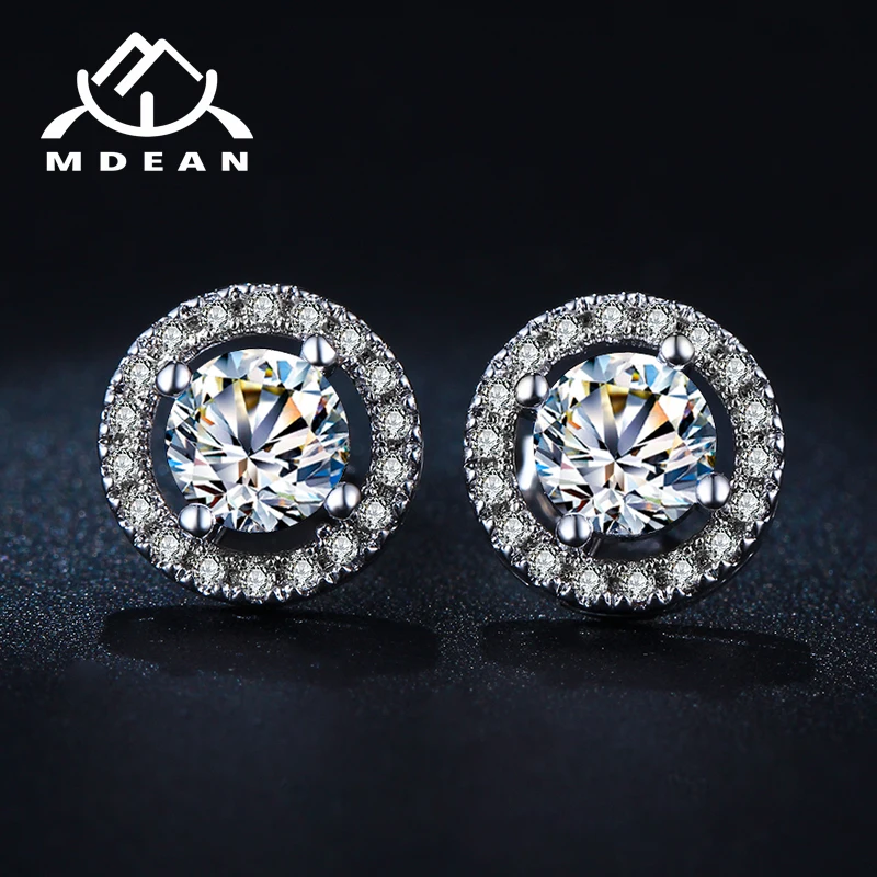 

MDEAN Stud Earrings for Women White Gold Color Jewelry AAA Zircon Round Boucle D'oreille Wedding Brincos MSE032