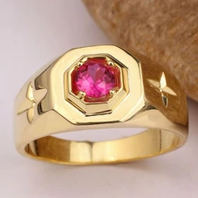 Yellow Gold Color Men Solid Silver Ring 5mm Center Stone Fashion Jewelry Selectable Size 10 to 13 R524G