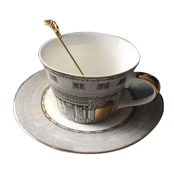 

Bone china golden window retro swan castle classical style coffee cup dish set / tea cup set (without spoon)