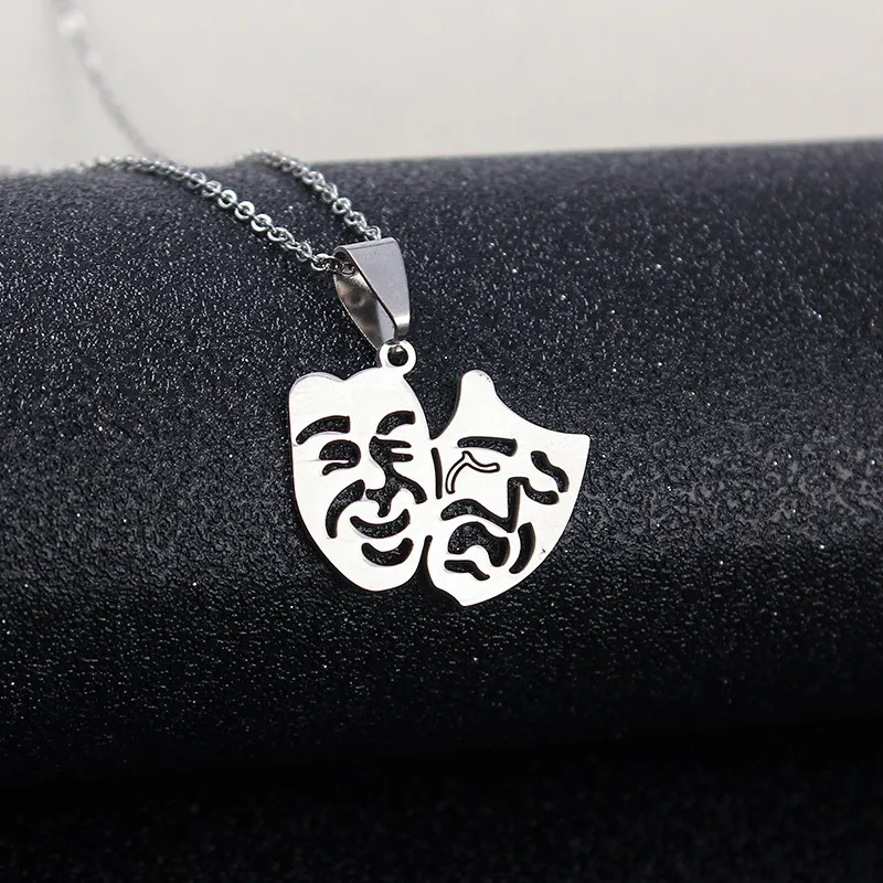 

High Quality Stainless Steel Double Mask Cry Smile Face Pendant Necklace For Women Men Jewelry Gift