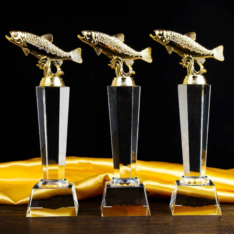 

Personality Originality Go Fishing Match Crystal Trophy Team Activity Fishing Trophy Gift Box Premium Competition Winner Awards