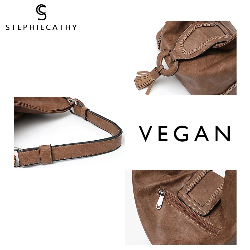  SC Big Vegan Leather Women Shoulder Bag Fashion Large Hobo Tote Bag for Girls Tassel Flap Ladies Ha - 32920656859