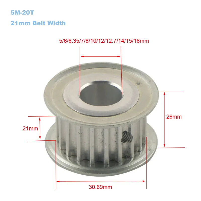 Bore Diameter : 10mm, Number of Pcs : 1pc qfkj Pulley Belt 5M 20T Timing Pulley 20 Teeth 5M-20T 16mm/21mm/26mm Width Toothed Belt Pulley 5-20mm Bore Gear Pulley for CNC Machine Product 