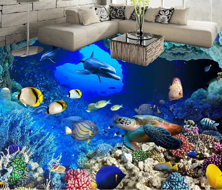 壁紙ビニール3dフローリング洞窟熱帯魚の寝室の壁紙3d床タイル自己粘着壁紙 Bedroom Wallpaper 3d Self Adhesive Wallpaperwallpaper 3d Aliexpress