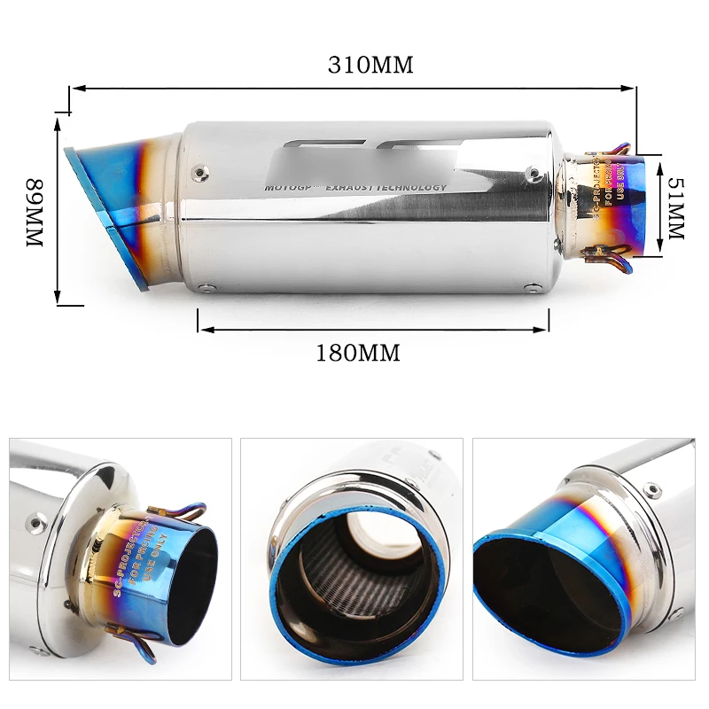 Sllip на 51 мм 60,5 мм мотоцикл выхлопной наконечник Baffler выхлопная труба из нержавеющей стали глушитель для универсального уличного велосипеда