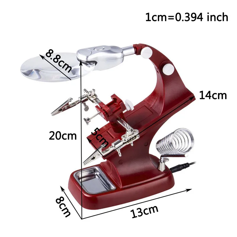 Helping Hand Clip LED Magnifying Soldering Iron Jewelry Stand Lens Magnifier Red