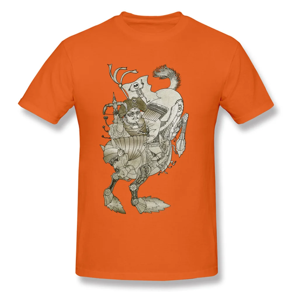 Family T Shirt 2018 Hot Sale Round Collar Normal Short Sleeve Cotton Fabric Men's T Shirt Fitness Tight Tshirts Steampunk Pirate Samurai riding iron horse orange