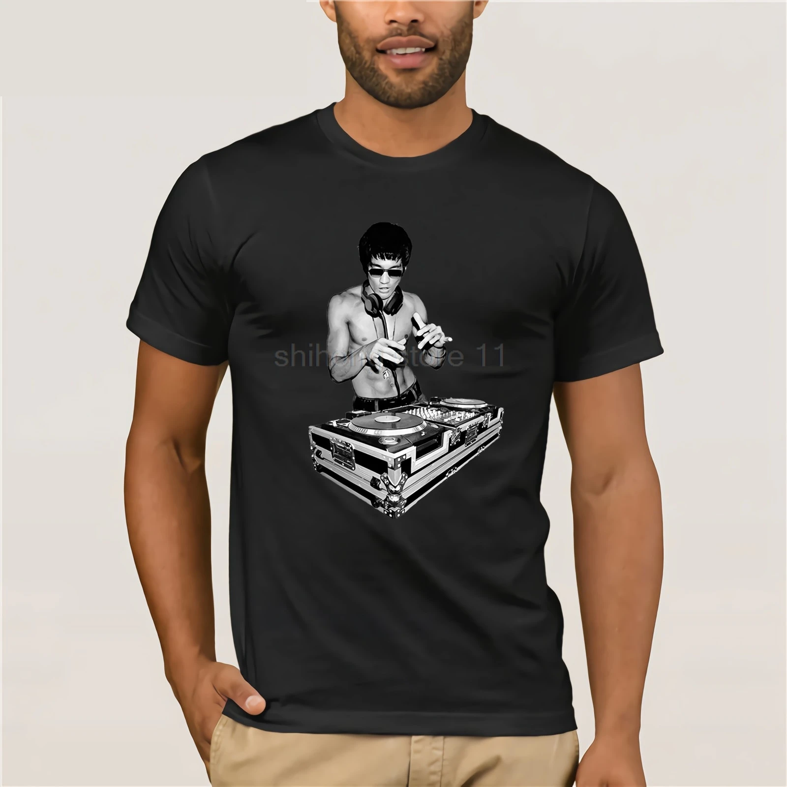 Брюс Ли Dj унисекс футболка. Забавные кинофанаты Tony Stark Kung Fu летняя Модная