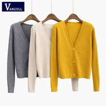Вязанный кардиган Vangull, женские свитера, пальто, новинка, однотонный, весна и осень, модный, v-образный вырез, длинный рукав, вязаный свитер, пальто, топы