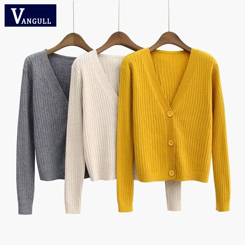 

Vangull Knitting Cardigan Women Sweaters Coat New Solid Spring and Autumn Fashion V-Neck Long Sleeve Knit Sweater Coat Tops