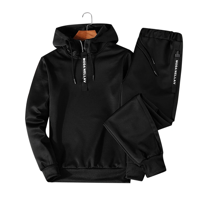 Мужской спортивный комплект, весенне-осенний комплект с толстовкой, мужской спортивный костюм, полосатый свитер с капюшоном+ штаны, мужской повседневный спортивный костюм из двух предметов - Цвет: EM114 black