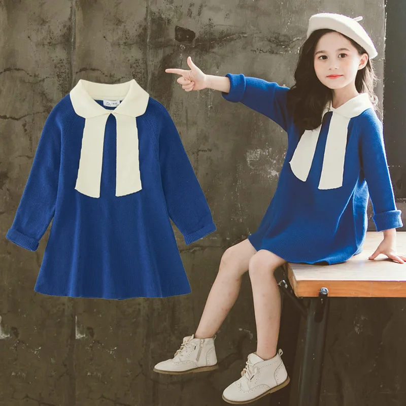 Осенние платья для девочек коллекция года, новые модные детские платья-свитера платья для девочек, детское мягкое платье с длинными рукавами и оборками#5322