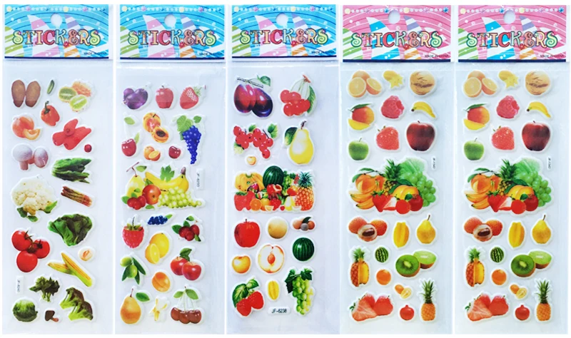 3D наклейки детские игрушки одеваются мультфильм дети девочки куклы буквы номер фрукты овощи улыбка наклейки сердечки объемные наклейки - Цвет: 5 fruit