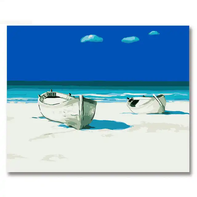 Azul Cielo Barco Verano Playa Paisaje Marino Diy Digital Pintura