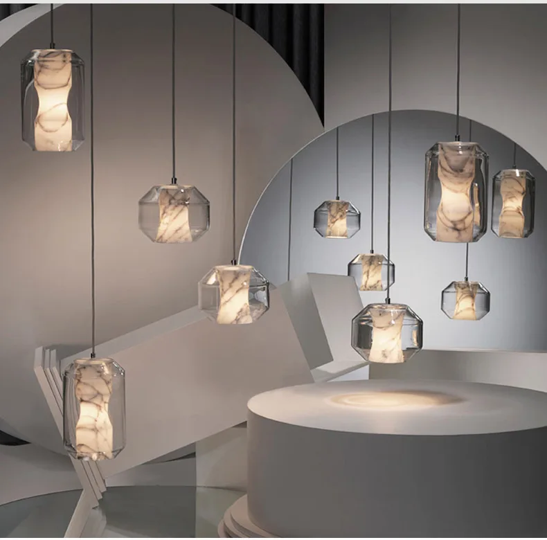 Современный выставочный зал, подвесной светильник для ресторана, бара, мраморные стеклянные подвесные светильники