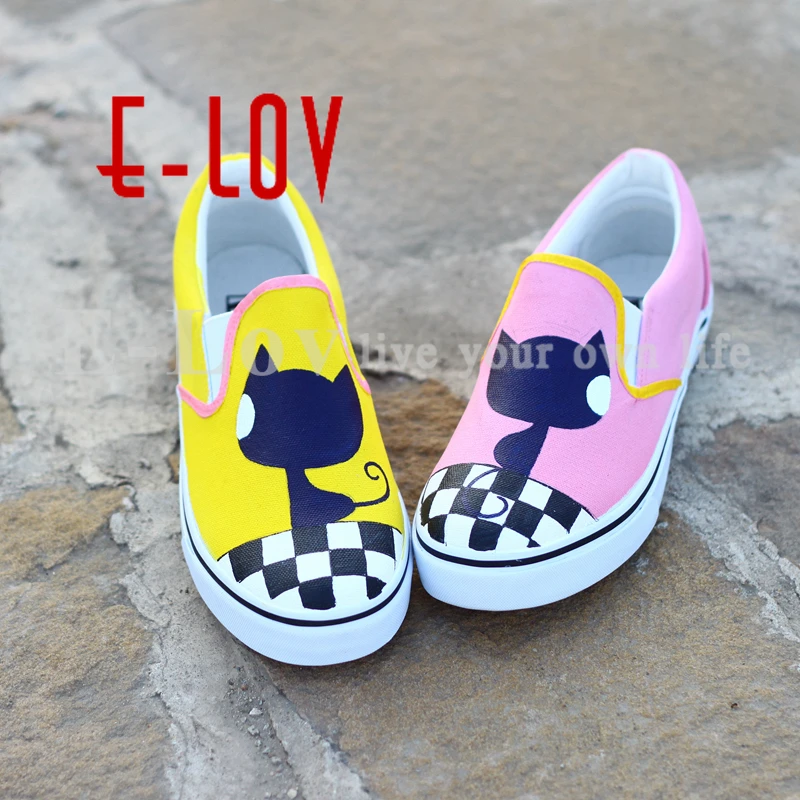 

Men Women Boy Fashion Casual Canvas fox Cats Animal White Cartoon Hand Painted Shoes Graffiti Lazy Shoelace Footwear