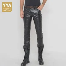 Мужской классический мотоциклетный брюки из натуральной кожи в Корейском стиле модные повседневные тонкие длинные брюки карандаш высокого качества брюки черные мужские
