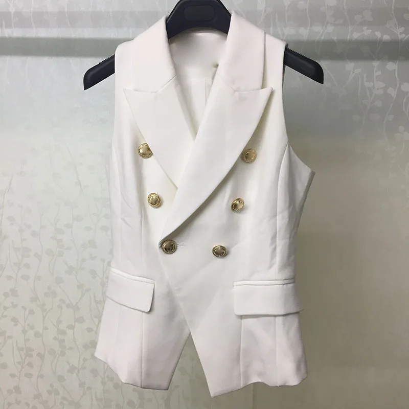 Autumn Waistcoat For Women Fashion White Double Breasted Female Vest Slim Sleeveless Women's