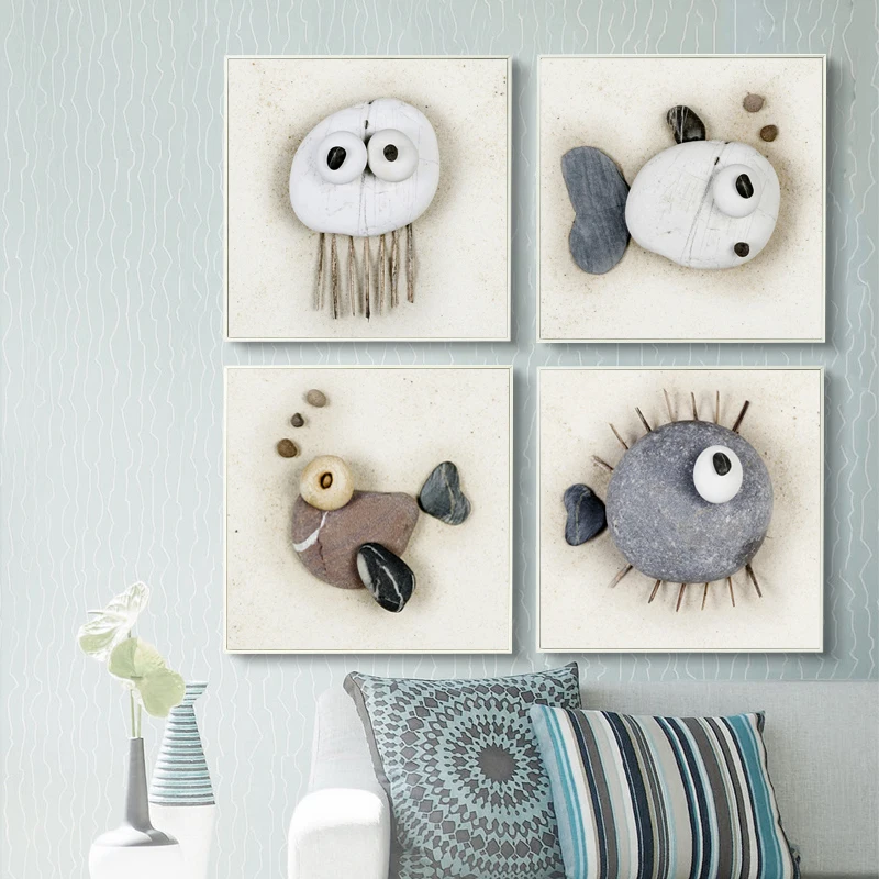 

Minimalist Canvas Wall Pictures Nordic Style Abstract 3D Stone Fish Poster A4 Prints Painting Office Baby Room Murals Home Decor