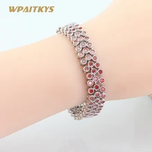 Серебряный цвет 18 см звеньевая цепочка браслет для женщин Красный кубический цирконий ювелирные изделия подарочная коробка WPAITKYS