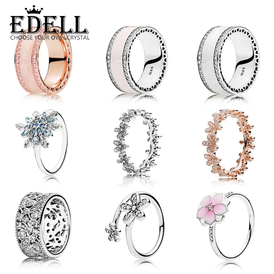 

EDELL New Style 925 Sterling Silver DIY Sparkling Sheets Rings With Clear CZ For Women Luxury Original Fine Gift Jewelry JZ001