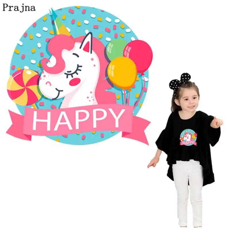 

Prajna Happy Unicorn Patches Iron On Transfer Magic Rainbow Stickers Patches For Clothing Thermal Applique Kids T-shirts Decor