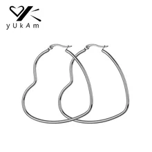YUKAM минималистичные полые креольские серьги-кольца с большим сердечком для женщин Серебряные сексуальные большие серьги из нержавеющей стали ювелирные изделия