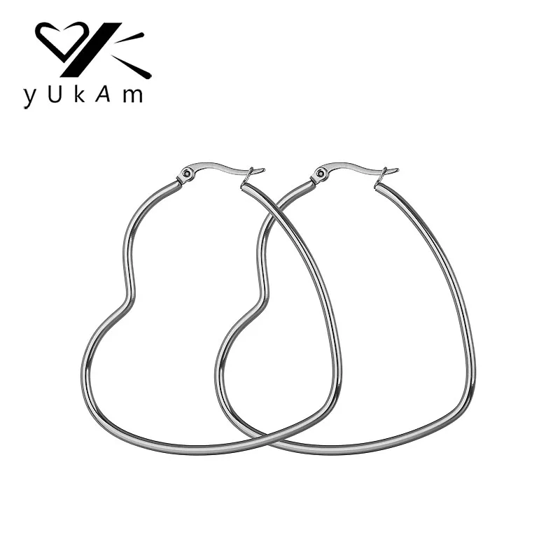 

YUKAM Minimalist Hollow Big Heart Circle Creole Hoop Earrings for Women Silver Stainless Steel Sexy Oversized Earrings Jewelry