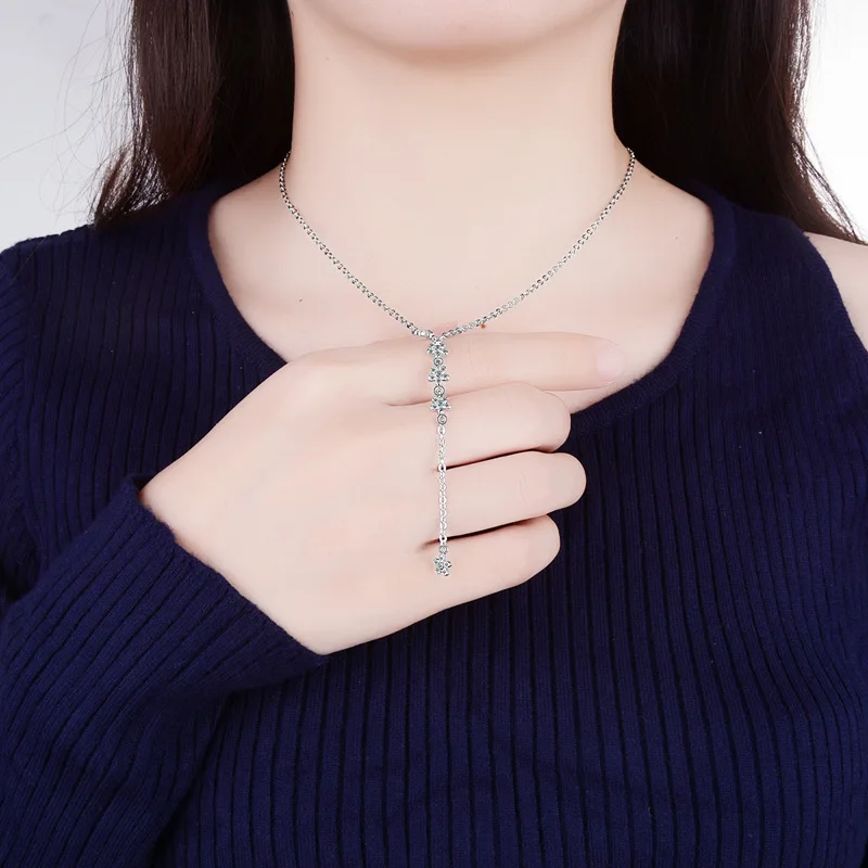 

Fashion 925 Sterling Silver Fashion AAA Cubic Zirconia Crystal Flowers Sweater Chain Long Necklaces & Pendants For Women Gifts