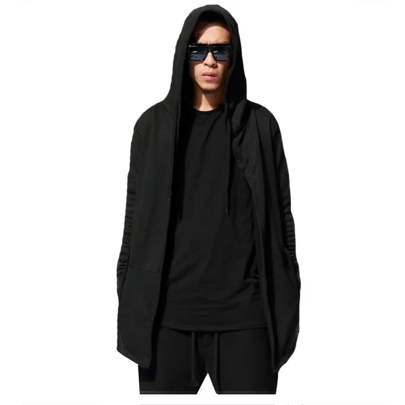 2018 Men Hooded Jacket Black Gown Hip Hop Mantle Hoodie Sweatshirts long Sleeves Cloak Coats Outwear Man Fashion 2018 Men Hooded Jacket Black Gown Hip Hop Mantle Hoodie Sweatshirts long Sleeves Cloak Coats Outwear Man Fashion