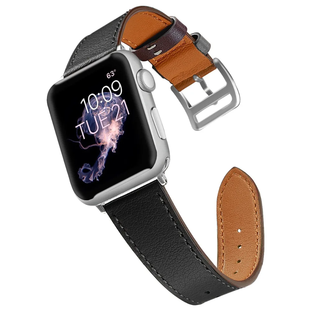 Ремешок из натуральной кожи для apple watch 4 44 мм 40 мм iWatch ремешок 42 мм 38 мм кожаный ремешок для apple watch 3 2 1