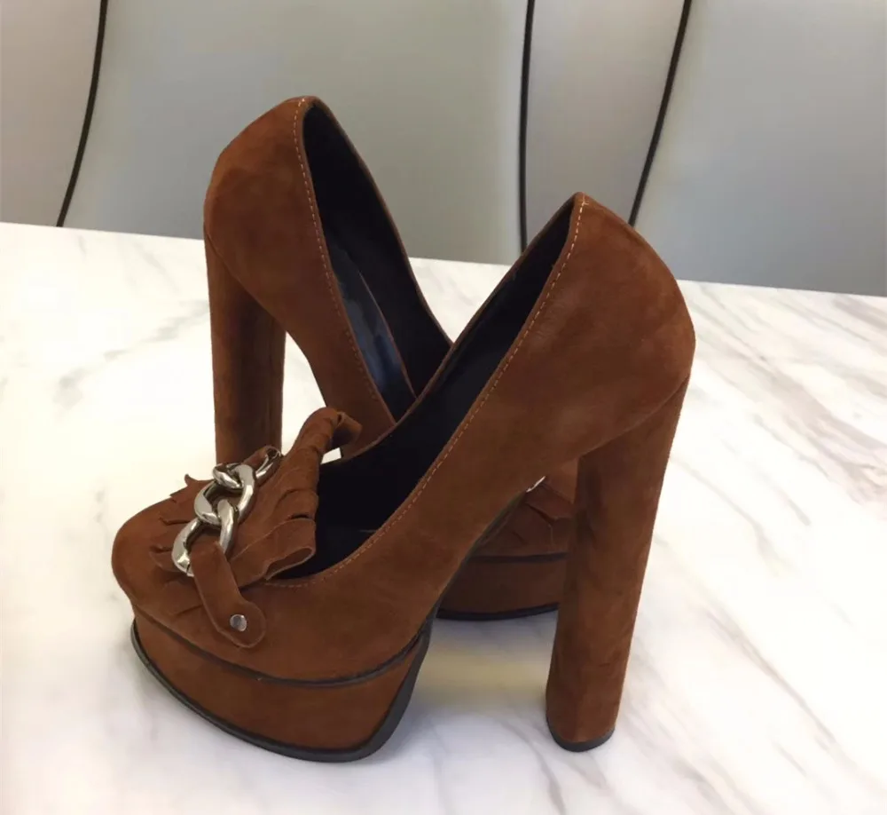 

High quality platform high heels Fashion women's suede leather high-heeled pumps shoes Chic chain party shoes BY617