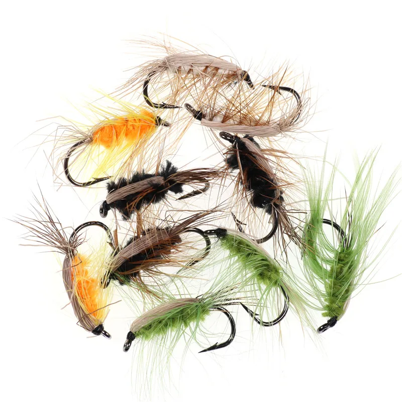 

10PCS Black Body Woolly Worm Brown Caddis Nymph Fly Deer Hair Beetle Trout Fly Fishing fly Bait Deer caterpillar fishing bait