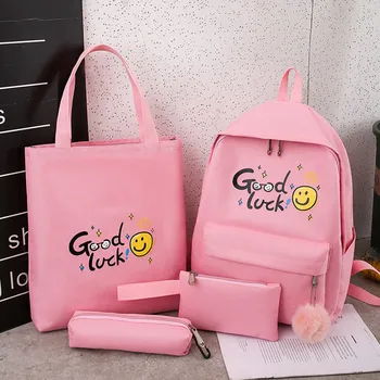 

Hot Women Cartoon Printed Backpack College Bag Female School Bags 4 PC Cute Backpack Travel Bag Woman Bookbag Mochila Feminina