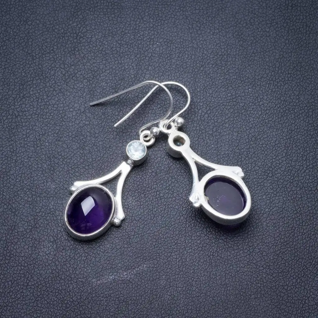 

Natural Amethyst and Blue Topaz Handmade Unique 925 Sterling Silver Earrings 1.5" Y3050