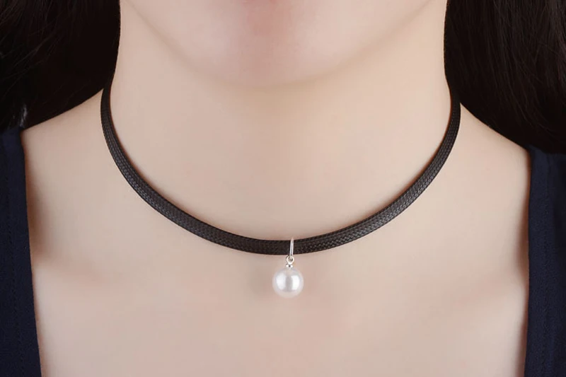 Yanleyu Silver Color Choker Necklace Black Leather Velvet Strip Woman Collar Party Jewelry Simulated Pearl Accessories PN016